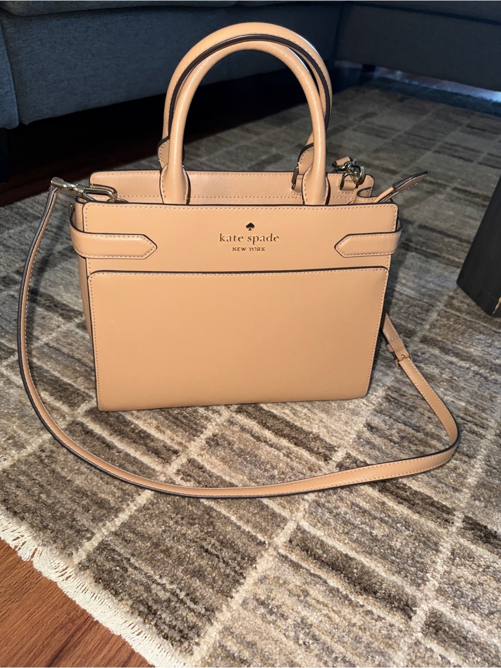 Kate Spade nude beige leather satchel with detachable strap